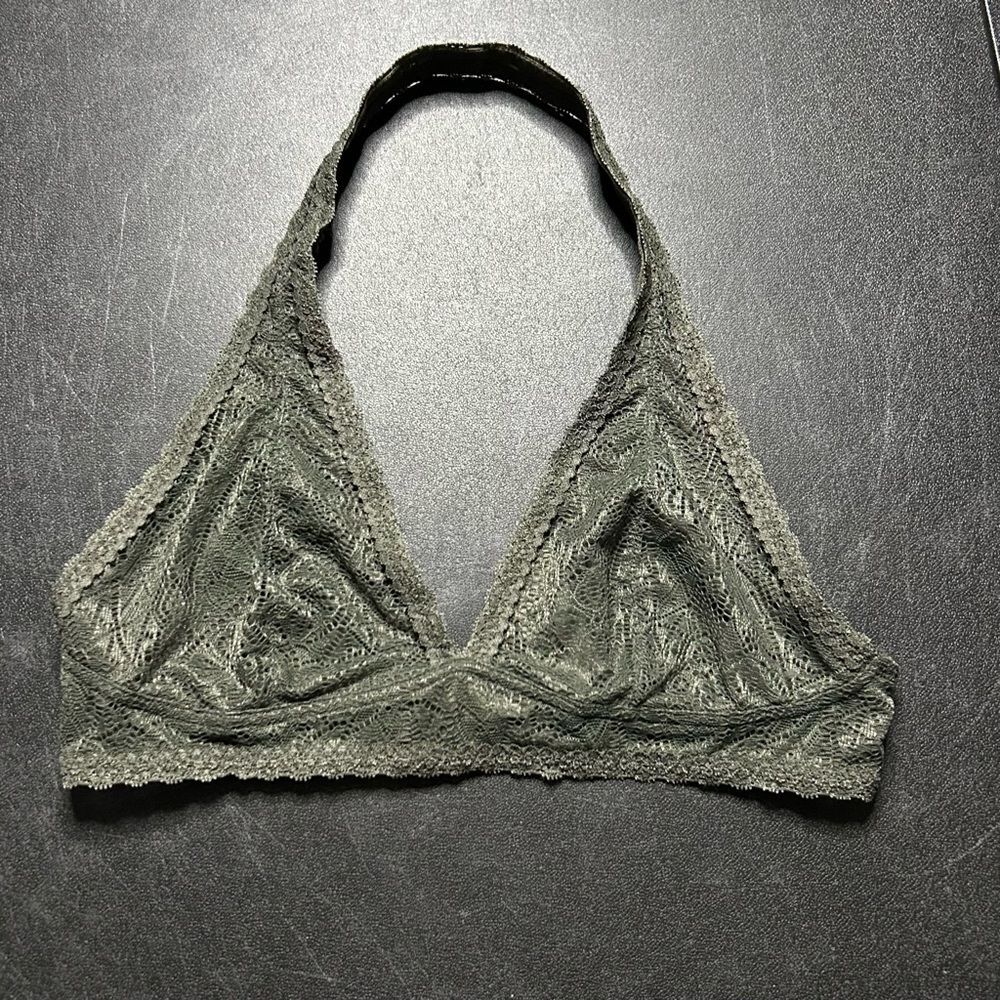 Aerie Lace Halter Bralette in Fern Green Size M NWT
